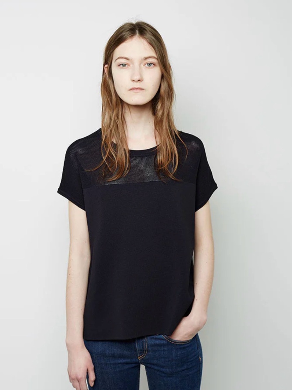 rag & bone Nicola Mesh Top Dark Navy Short Sleeve Tee Size XS Retail $275